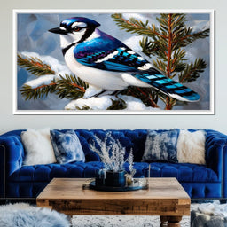 Winter Songbird on Pines - NicheCanvas