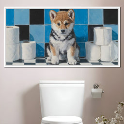 Bathroom Puppy Mischief - NicheCanvas