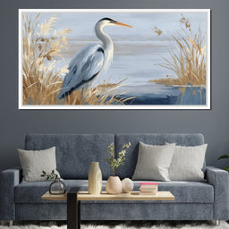 Coastal Heron Marsh Stillness - NicheCanvas