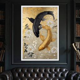 Koi Harmony with White Blossoms - NicheCanvas