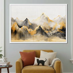 Golden Alpine Mist Watercolor Peaks - NicheCanvas