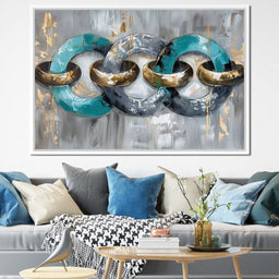 Aqua Gold Swirl Harmony - NicheCanvas