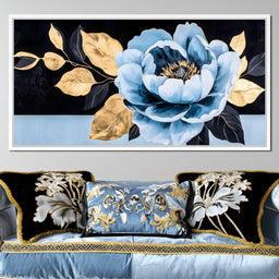 Golden Petals Blue Bloom - NicheCanvas