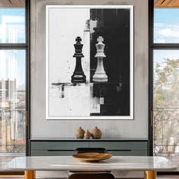 Strategic Chess Duel in Monochrome - NicheCanvas