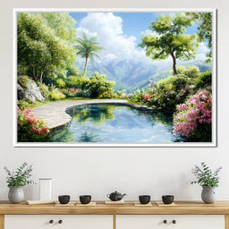 Mountain Garden Paradise Pond - NicheCanvas
