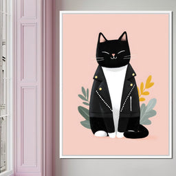Rebel Feline Chic on Blush - NicheCanvas