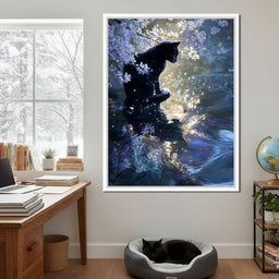 Black Cat Blossom Reflection - NicheCanvas