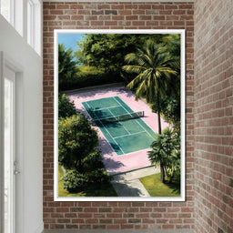 Palm Court Tennis Retreat Scene - NicheCanvas