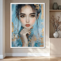 Golden Petals on Celestial Blue - NicheCanvas