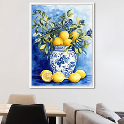Lemon Bouquet in Porcelain Vase - Wildrose Creations - NicheCanvas