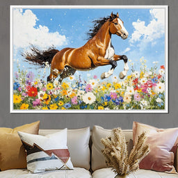 Stallion Gallop Through Wild Blooms - NicheCanvas