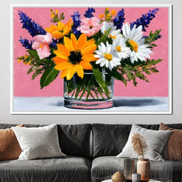 Pink Bouquet Sunflower Daisies - NicheCanvas