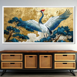 Majestic Crane Over Golden Waters - NicheCanvas