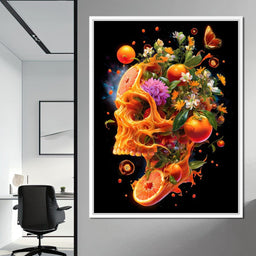 Floral Citrus Skull Energy Burst - NicheCanvas