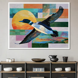 Flying Loon Over Golden Sun - NicheCanvas
