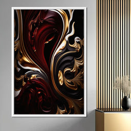 The Marble-Lux Collection: Dark Red & Vibrant Gold 06 - NicheCanvas