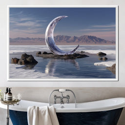 Silver Crescent Over Salt Flats - NicheCanvas