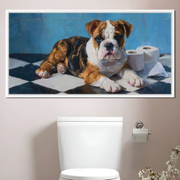Bulldog Bathroom Mischief - NicheCanvas