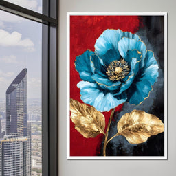 Golden Bloom on Midnight Blue - NicheCanvas