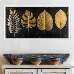 Golden Leaves on Black Background - NicheCanvas