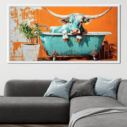 Cow in a Tub Vibrant Quirkiness - NicheCanvas