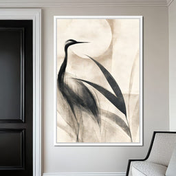 Lone Crane Watching The Pale Disc - NicheCanvas