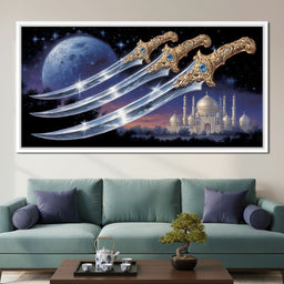 Moonlit Blades Over Golden Palace - NicheCanvas