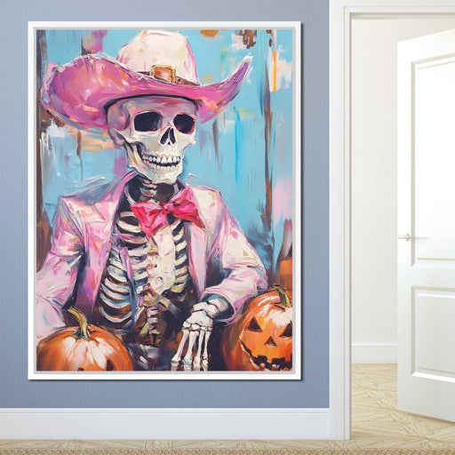 Cowboy Skeleton Pumpkin Bash Canvas Print