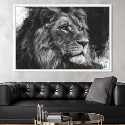 Regal Lion Monochrome Portrait - NicheCanvas