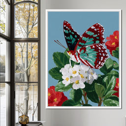 Turquoise Wing On Summer Blossoms - NicheCanvas