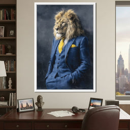 Regal Lion Portrait Blue Suit - NicheCanvas