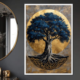 Golden Halo Blue Tree of Life - NicheCanvas
