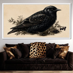 Solitary Starling Perched Upon Wild Berries - NicheCanvas