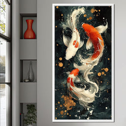Koi Dance Under Golden Moon - NicheCanvas