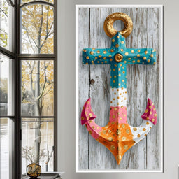 Golden Dotted Nautical Anchor - NicheCanvas