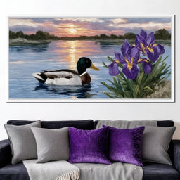 Duck Dusk Reflections With Iris - NicheCanvas