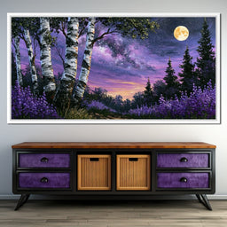 Silver Birch Under A Violet Galaxy - NicheCanvas