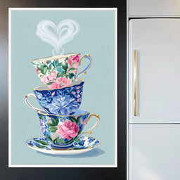 Vintage Floral Teacup Stack Delight - NicheCanvas