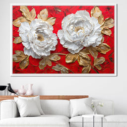 Golden Petals on Ruby Waves - NicheCanvas