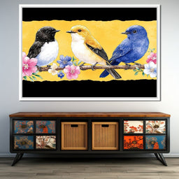 Charming Birds on Floral Branch - NicheCanvas
