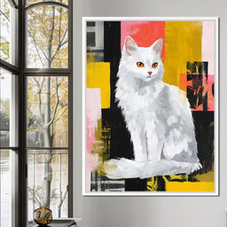 Radiant White Feline Poise - NicheCanvas