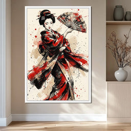 Japanese Woman with Fan - NicheCanvas
