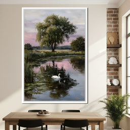 Swan Pond Willow Sunset Sky - NicheCanvas