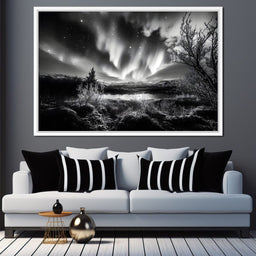 Monochrome Celestial Night's Embrace - NicheCanvas