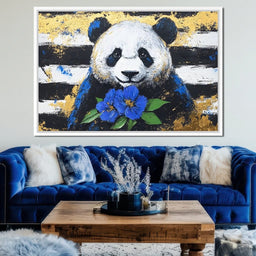 Golden Panda with Indigo Blooms - Alicia Smith - NicheCanvas