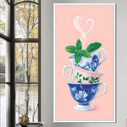 Floral Teacup Tower Heartbeat - NicheCanvas