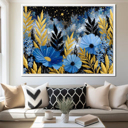 Midnight Blue Cosmos Goldleaf - NicheCanvas