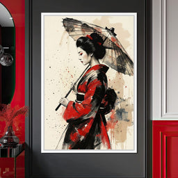 Japanese Woman with Umbrella - NicheCanvas
