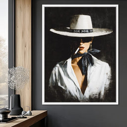 Noir Cowgirl Smoking Portrait - NicheCanvas