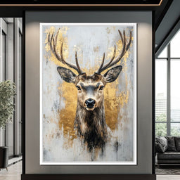 Majestic Golden Deer Portrait - NicheCanvas